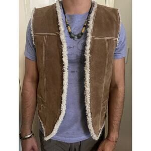 Light Brown Country Leather Vest Inner Whool UNISEX Cowboy Western